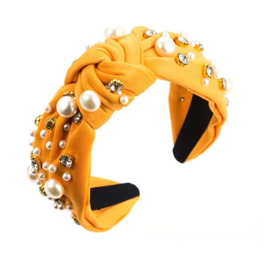 Elegant Pearl and Gemstone Embellished Headband - Orange